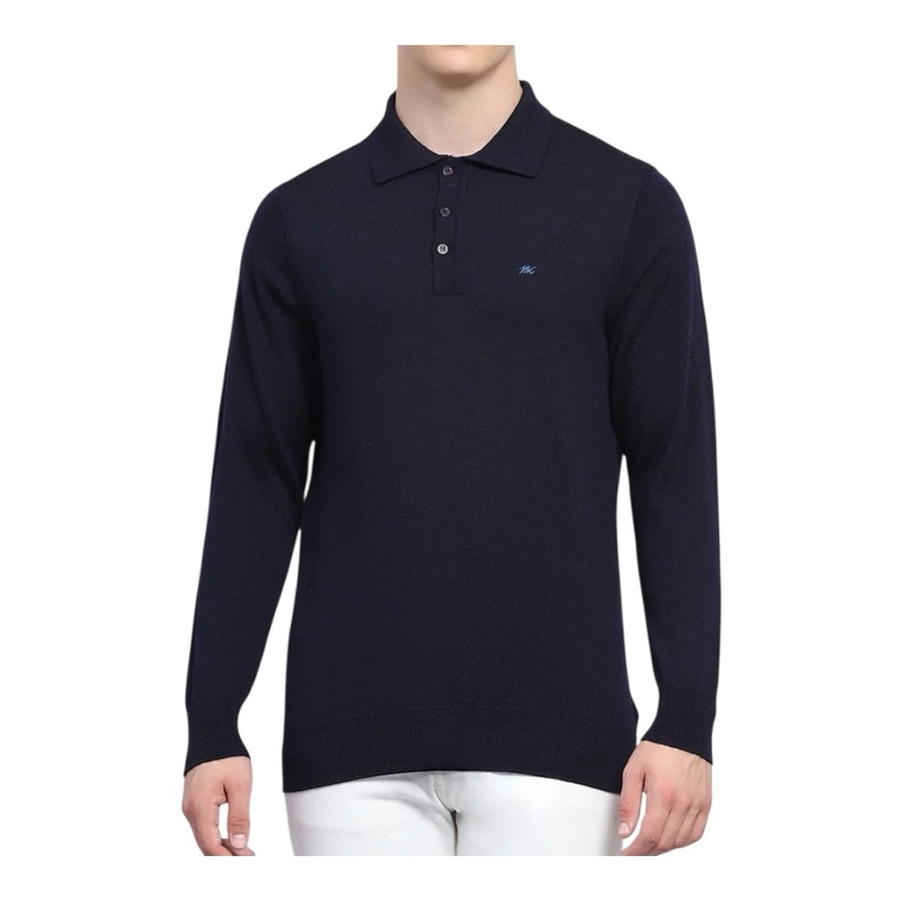 Monte Carlo Men’s Wool Polo Sweater Navy Blue Size 44 XXL Long Sleeves